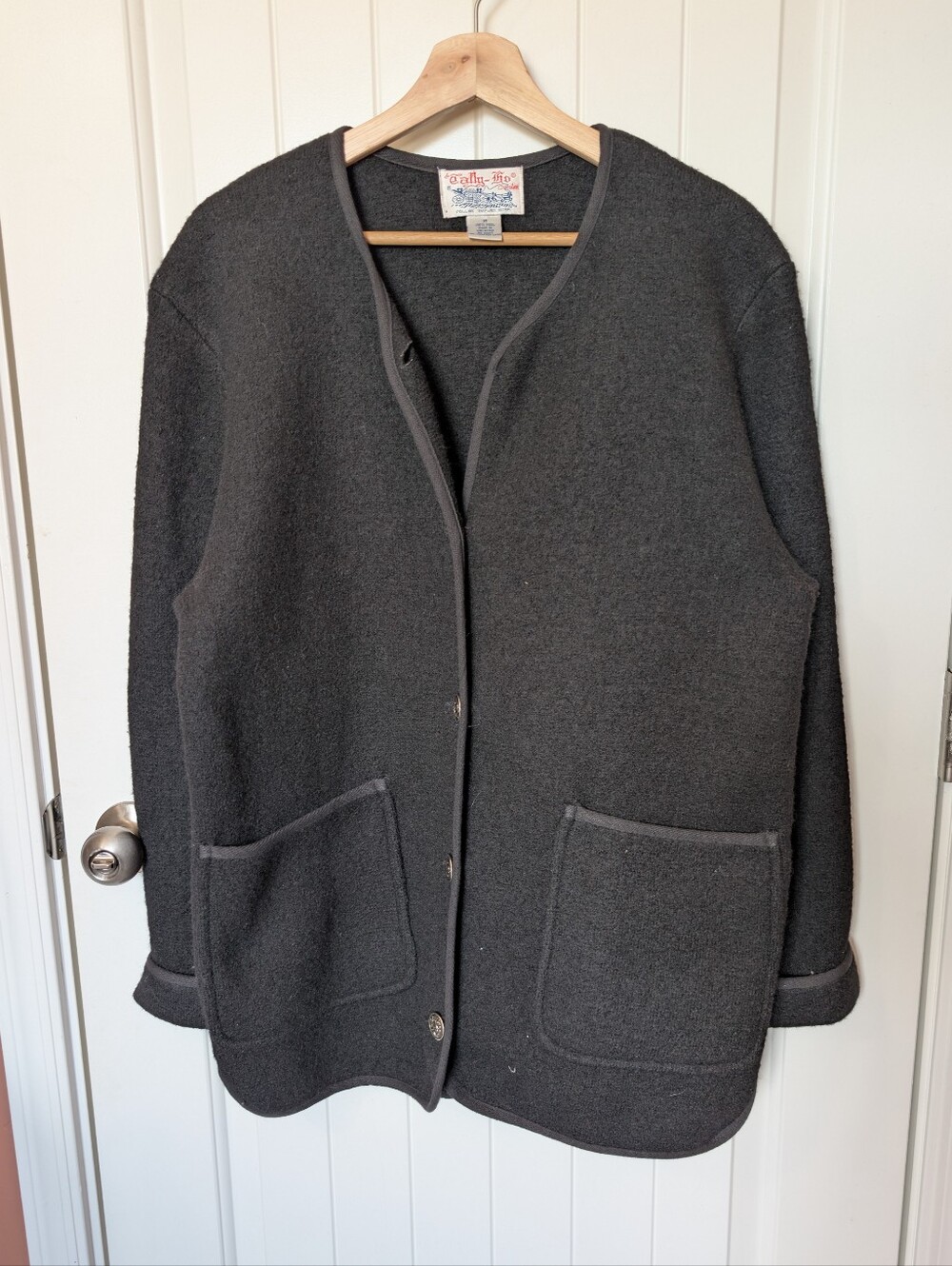 Vintage Tally Ho Wool Cardigan Medium Black